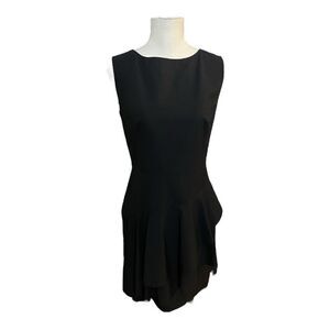 Banana Republic Black Wool Sheath Dress Size 4 Ruffled Sleeveless Midi Lined